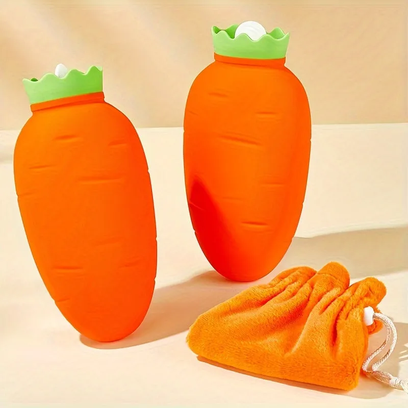 11.16oz Carrot-Shaped Silicone Water Bottle for Pain Relief, Microwaveable BPA-Free Unscented Ai Bei Parent Co. Water Bag with Cover - Ideal for Neck, Shoulder Discomfort, Menstrual Cramps, Dual Temperature Compress (Plush Bag Not Included)