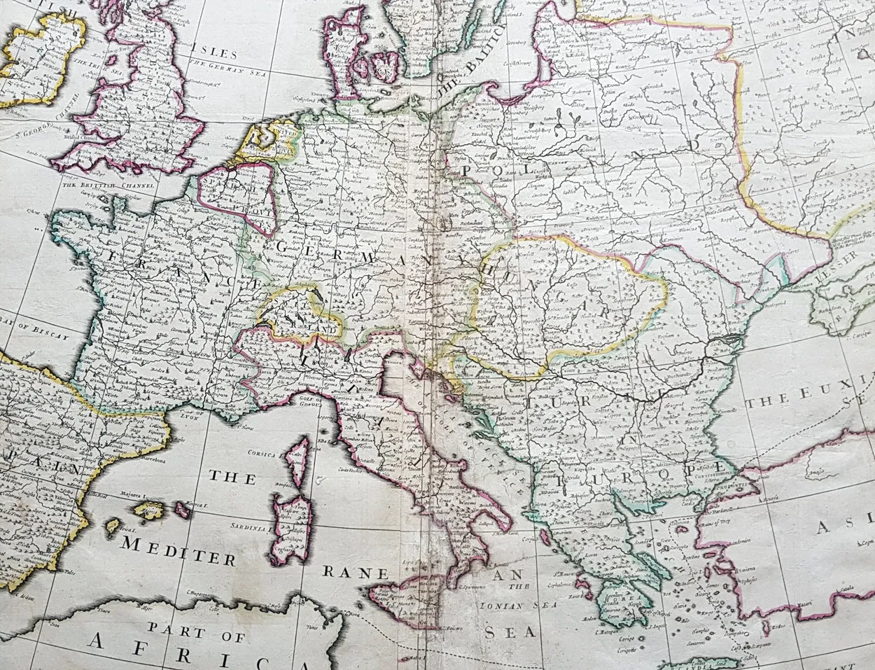 1712 John Senex Large Antique Map of Europe - Large Poland, Russia, Italy, Spain