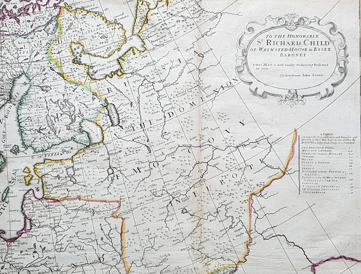 1712 John Senex Large Antique Map of Europe - Large Poland, Russia, Italy, Spain