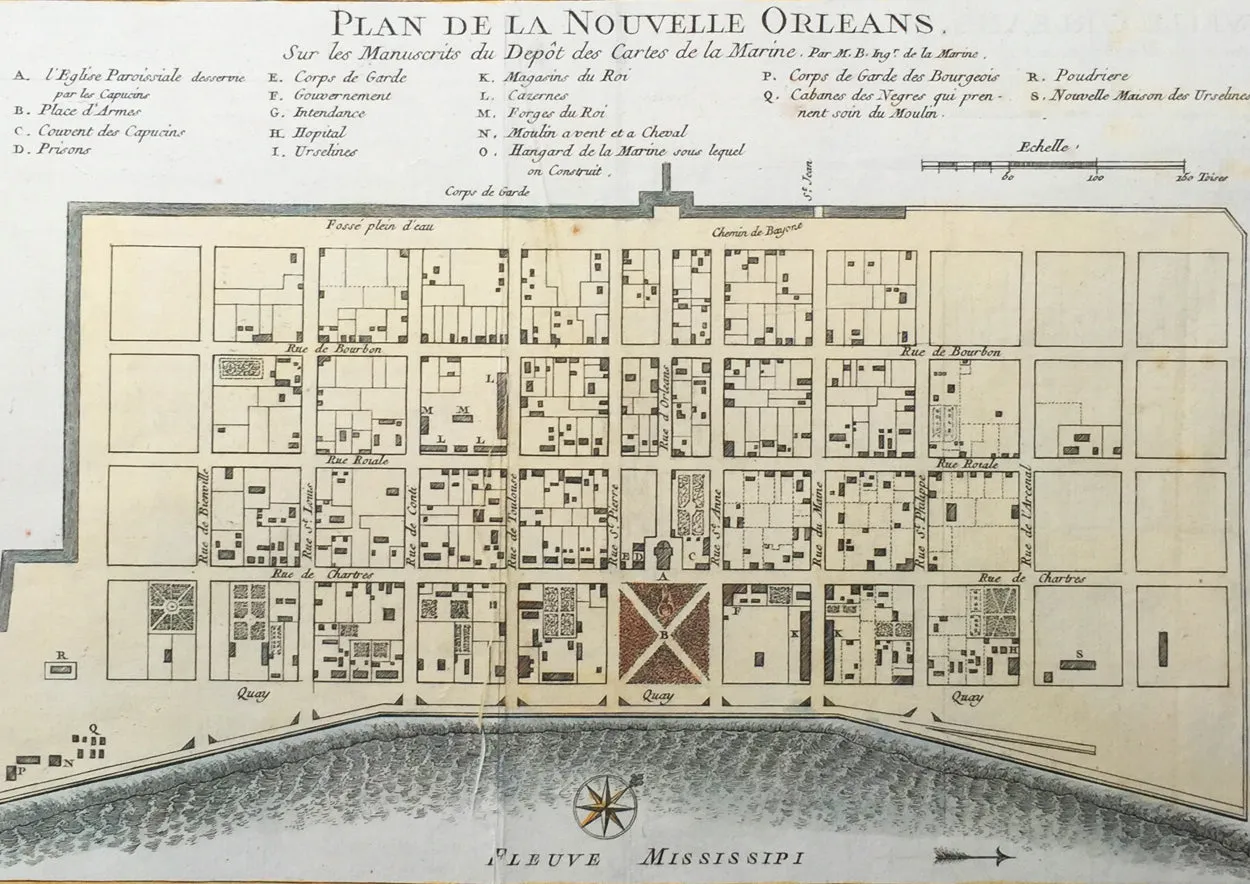 1757 Bellin Antique Map - Plan of The City of New Orleans, Louisiana, USA