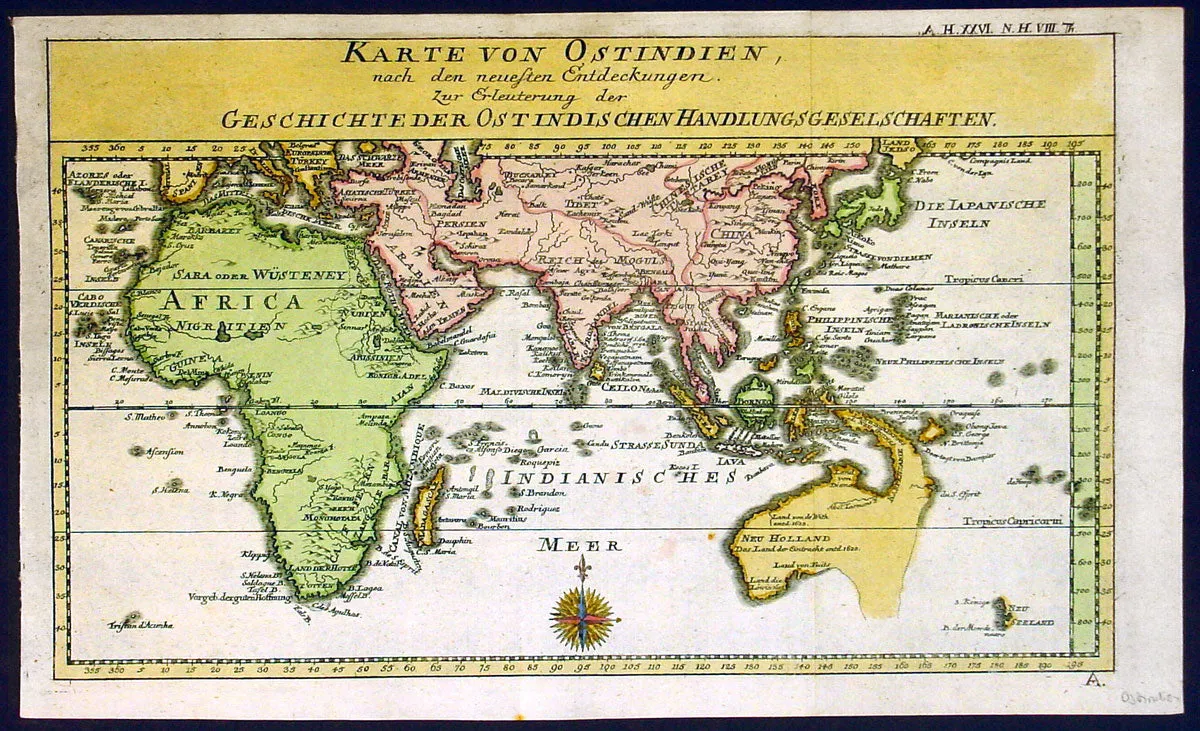 1760 Gebauers Antique Map of Australia, Pacific, East Indies, China, Middle East