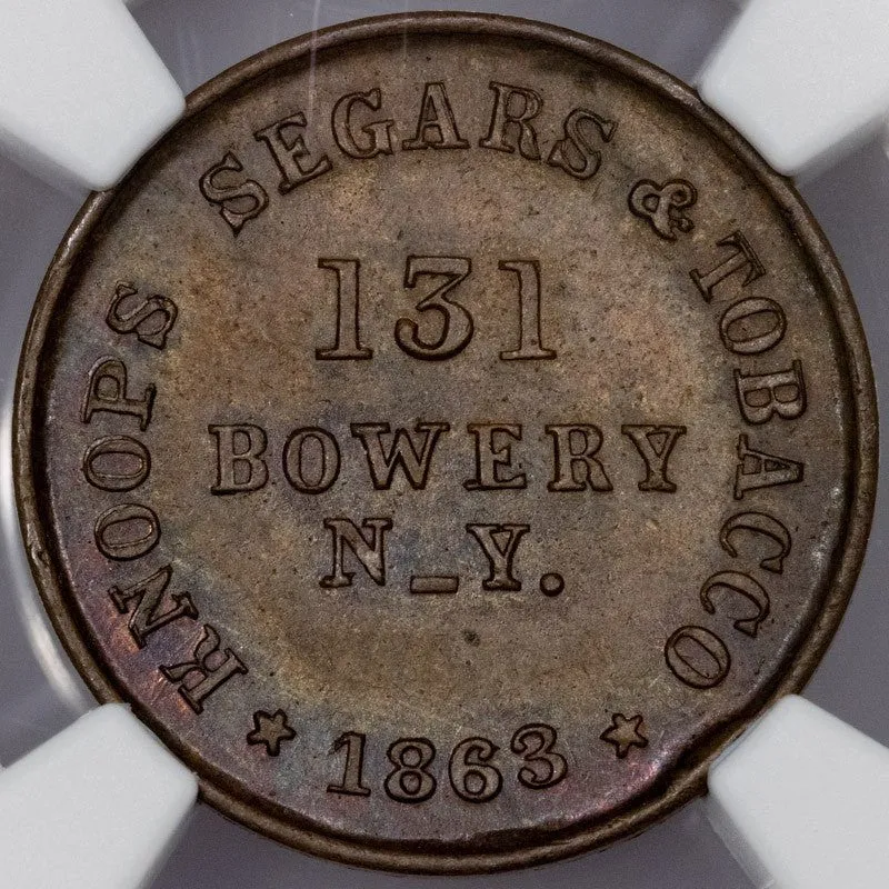 1863 Knoop's Segars & Tobacco Civil War Store Card Token (NY-630AO-5a) ~ NGC MS 63 BN