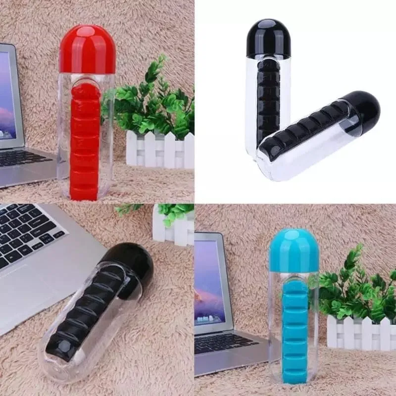 2 In 1 Pill Box Travel Water Bottle