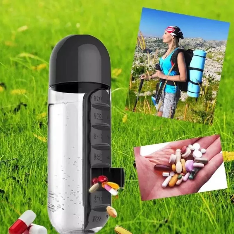 2 In 1 Pill Box Travel Water Bottle