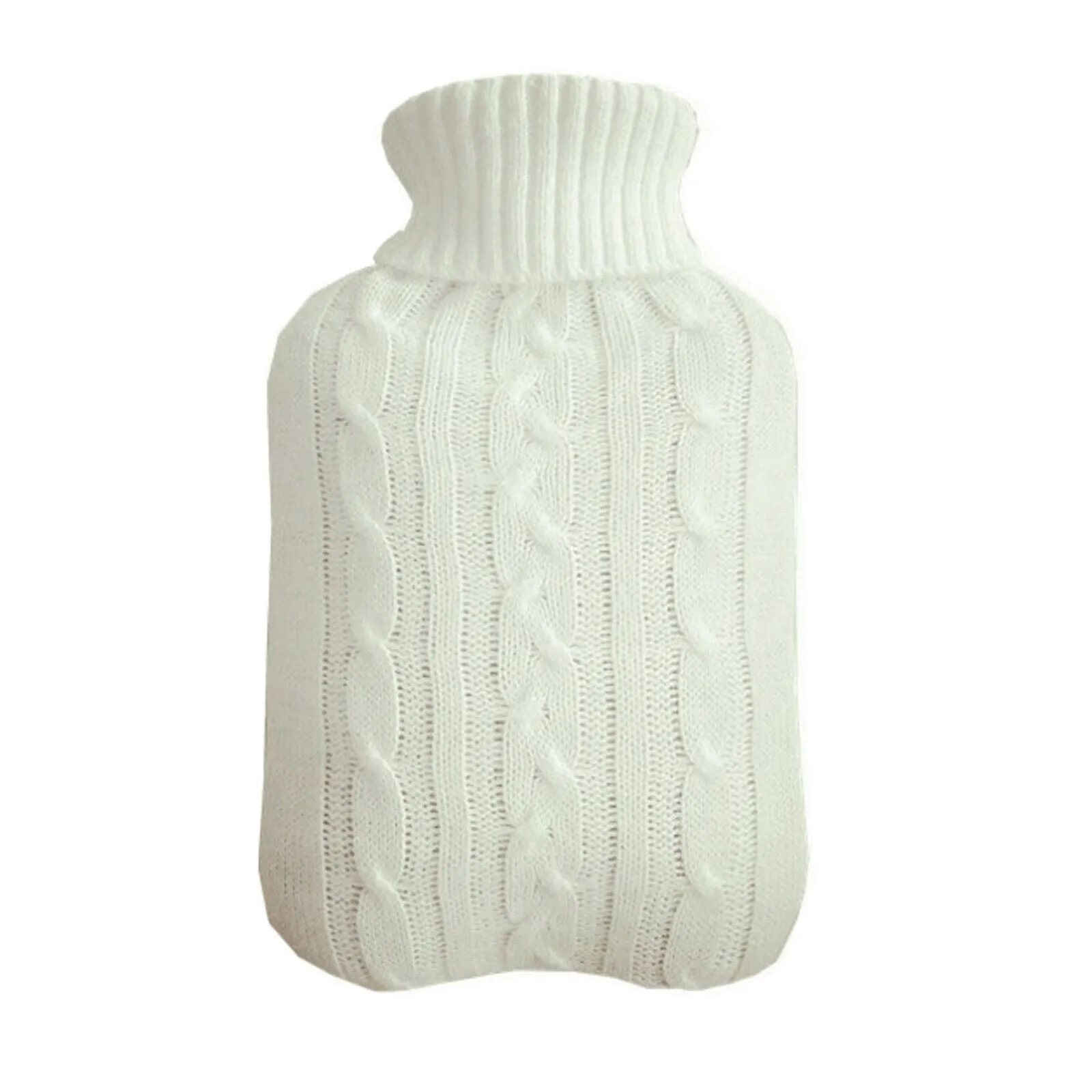 2L Hot Water Bottle with Knitted Cover Bag Soft Fluffy Rubber Winter Warmer UK