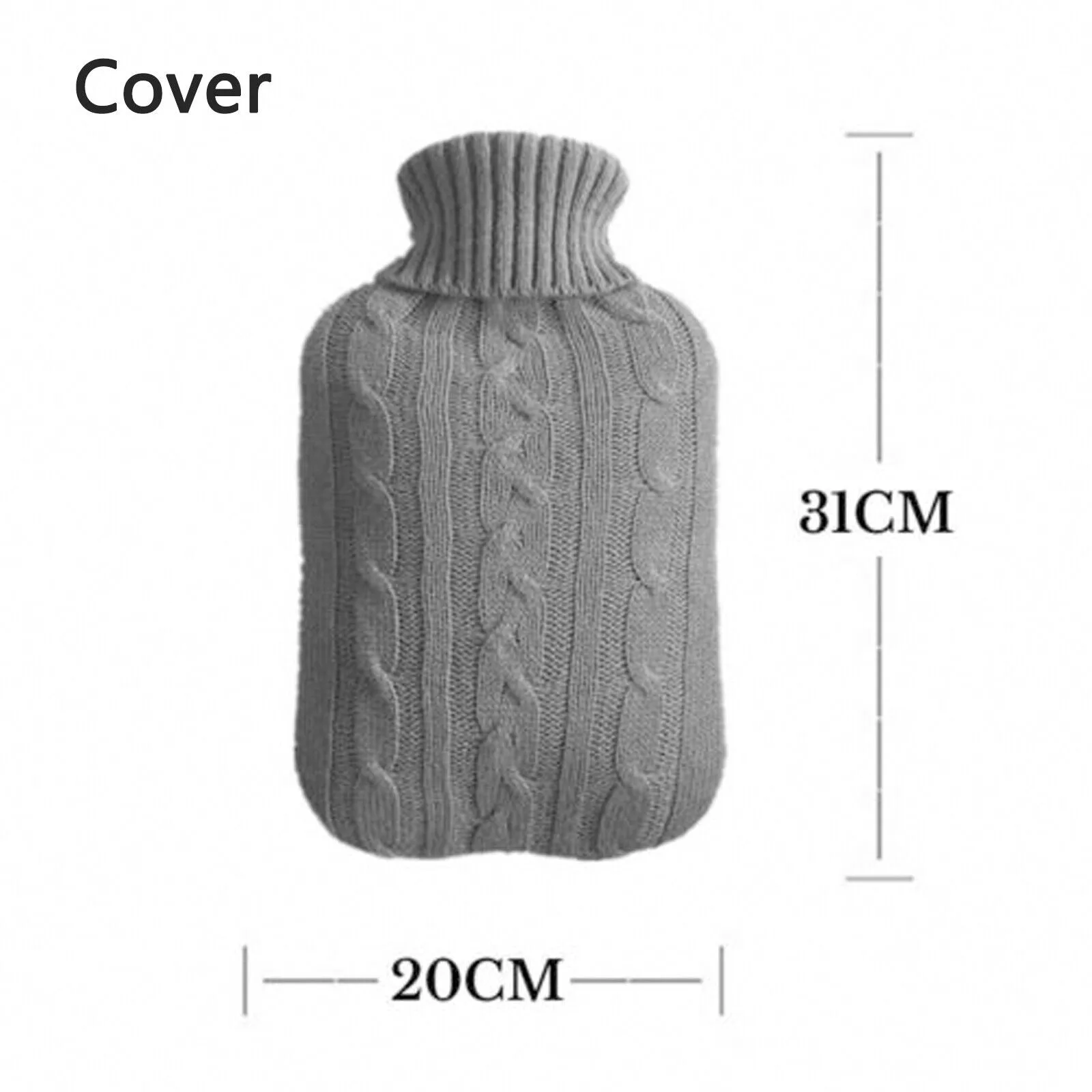 2L Hot Water Bottle with Knitted Cover Bag Soft Fluffy Rubber Winter Warmer UK