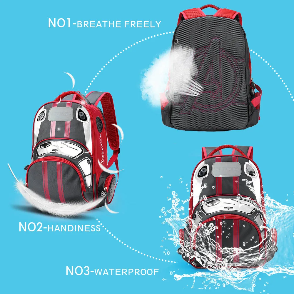 3D Car Waterproof Backpack Children Comic School Bag Book Bags