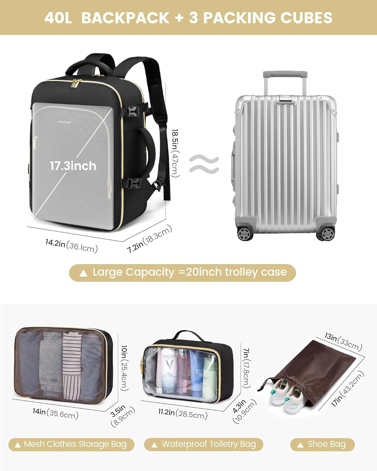 4Pcs Large Travel Backpack