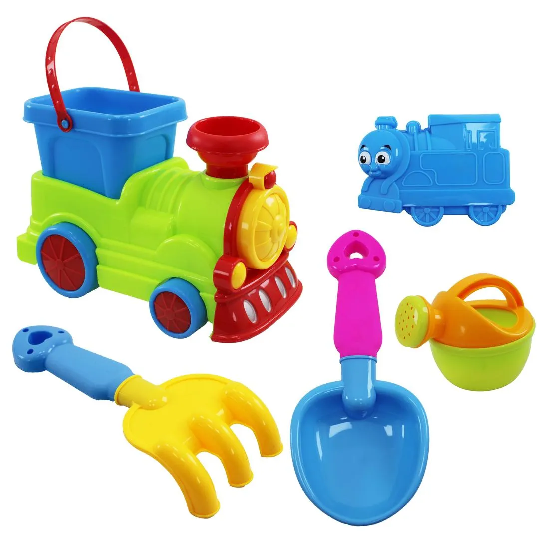 6 Pcs Beach Toys Train Set Sand And Water Play Tools with Bucket - 909021