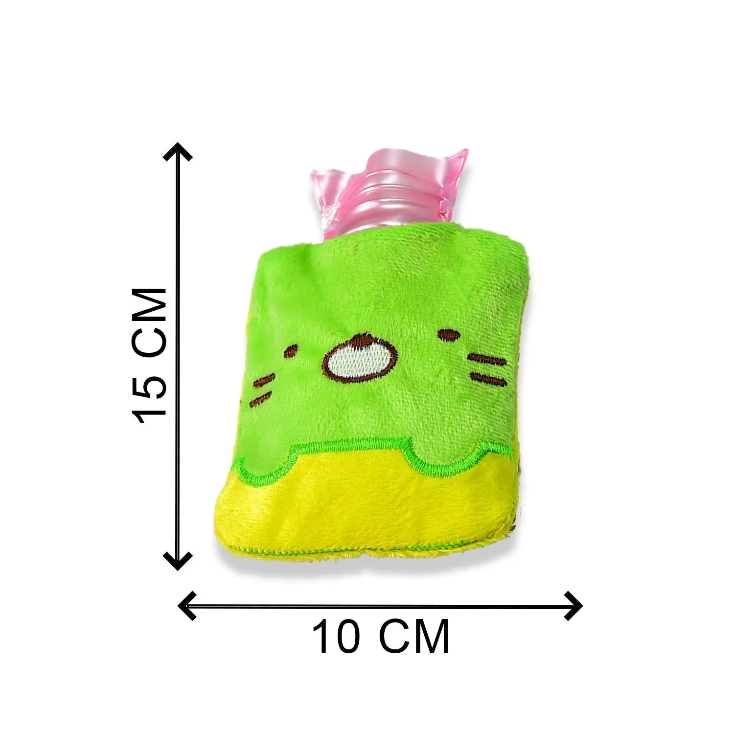 6514 Green Kitty small Hot Water Bag with Cover for Pain Relief, Neck, Shoulder Pain and Hand, Feet Warmer, Menstrual Cramps.