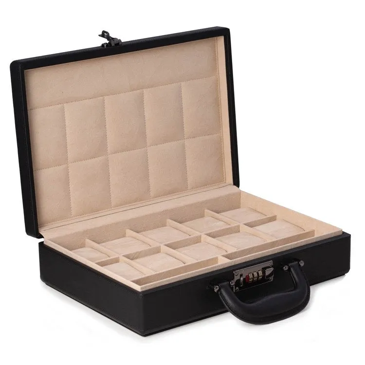 Alfred Ten-Watch Storage Box Briefcase with Handle and Combination Lock