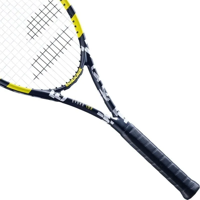 Babolat Evoke 102 Strung Tennis Racquet (Black/Yellow) Bundled with an RH3 Essential Tennis Bag