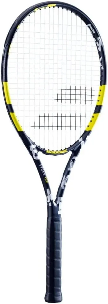 Babolat Evoke 102 Strung Tennis Racquet (Black/Yellow) Bundled with an RH3 Essential Tennis Bag