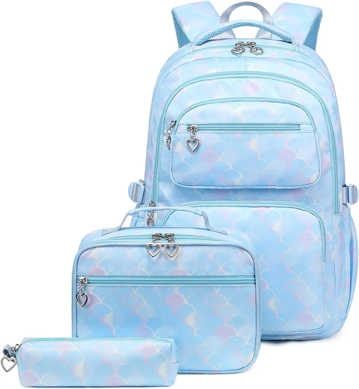 Backpack, Lunchbox & Pencil Bag Set, Blue Mermaid Scales