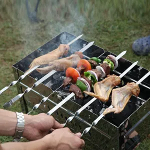 Barbecue Skewer Sticks Barbecue Forks Set Long Handle Skewers Flat