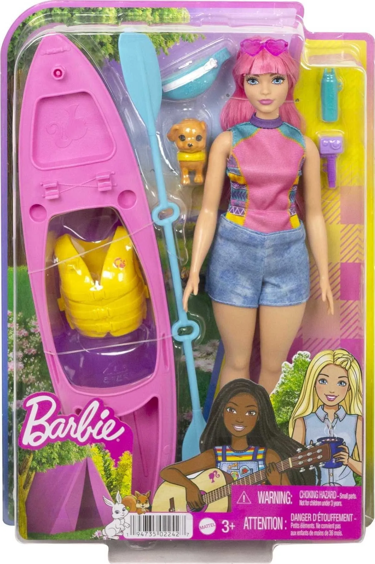 Barbie It Takes Two Daisy Doll & Kayak Set, Curvy Doll with Pink Hair, Puppy & Themed Accessories