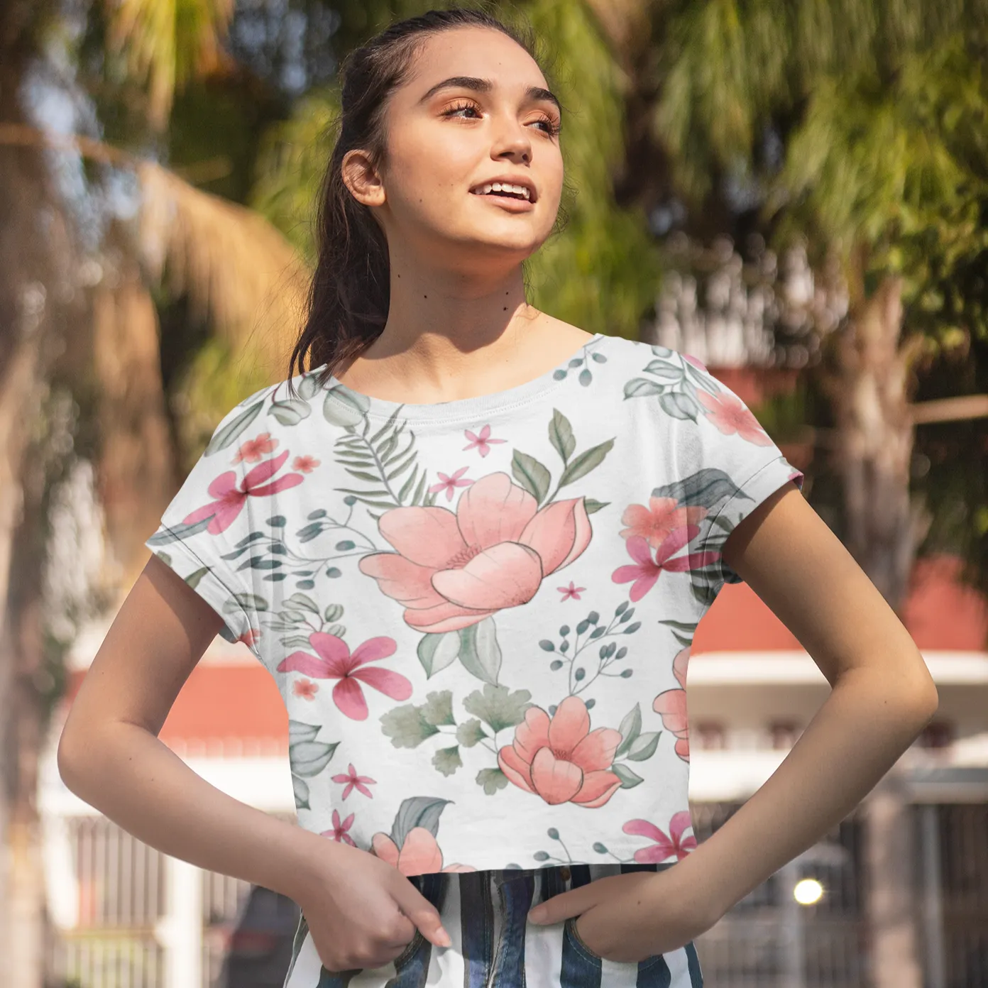 Beautiful Floral Pattern AOP Crop Top