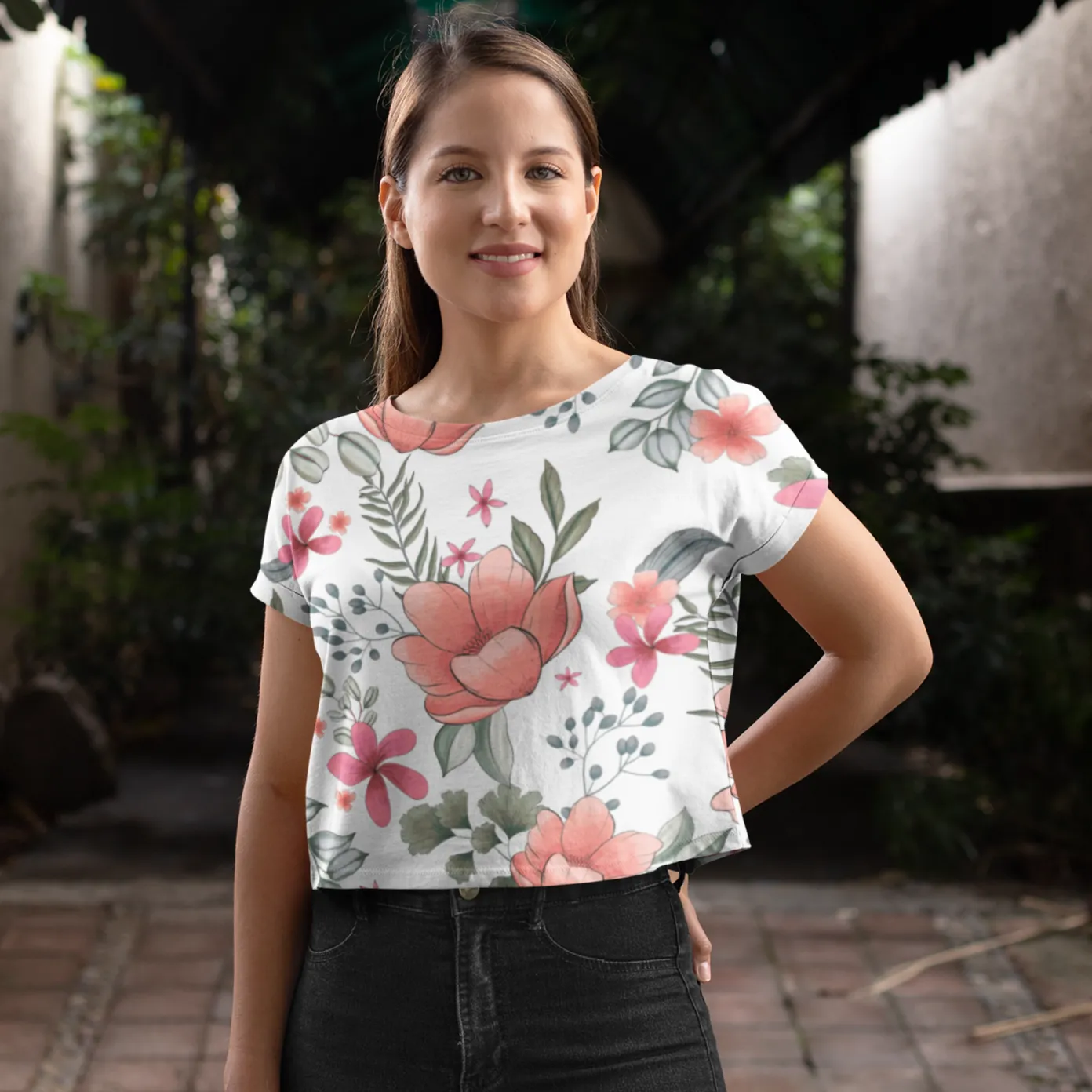 Beautiful Floral Pattern AOP Crop Top