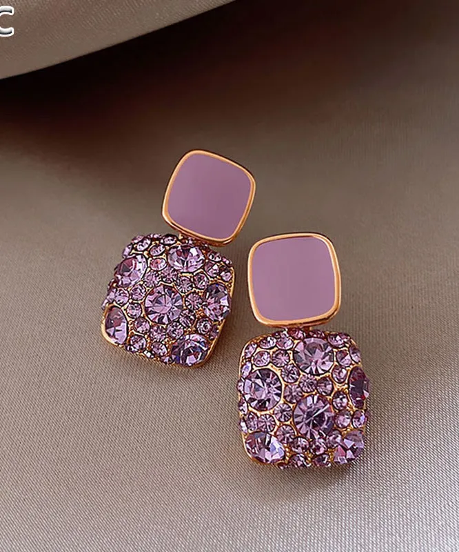 Beautiful Purple Metal Gem Stone Stud Earrings