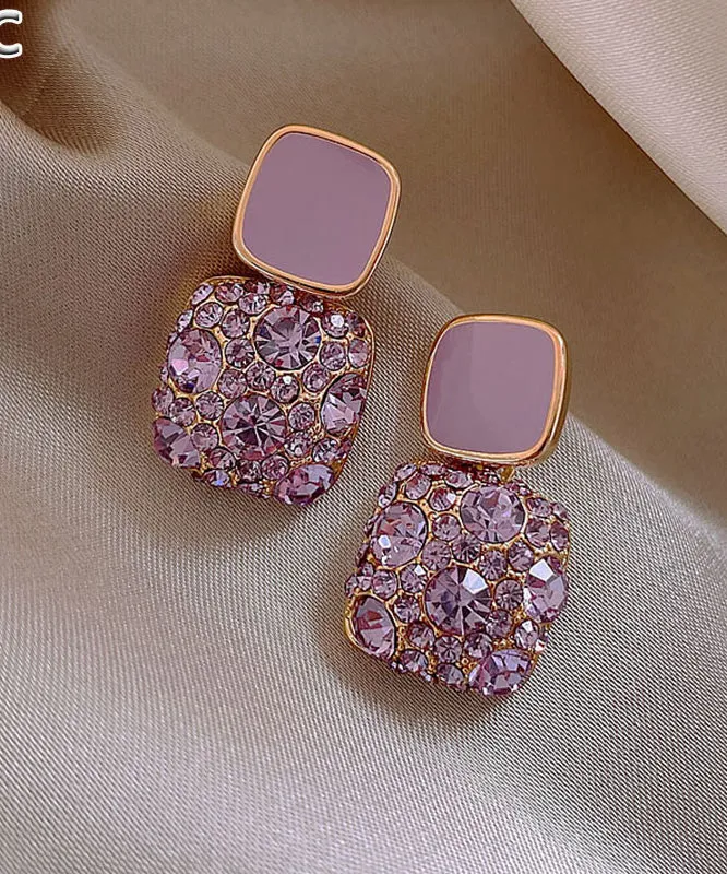 Beautiful Purple Metal Gem Stone Stud Earrings