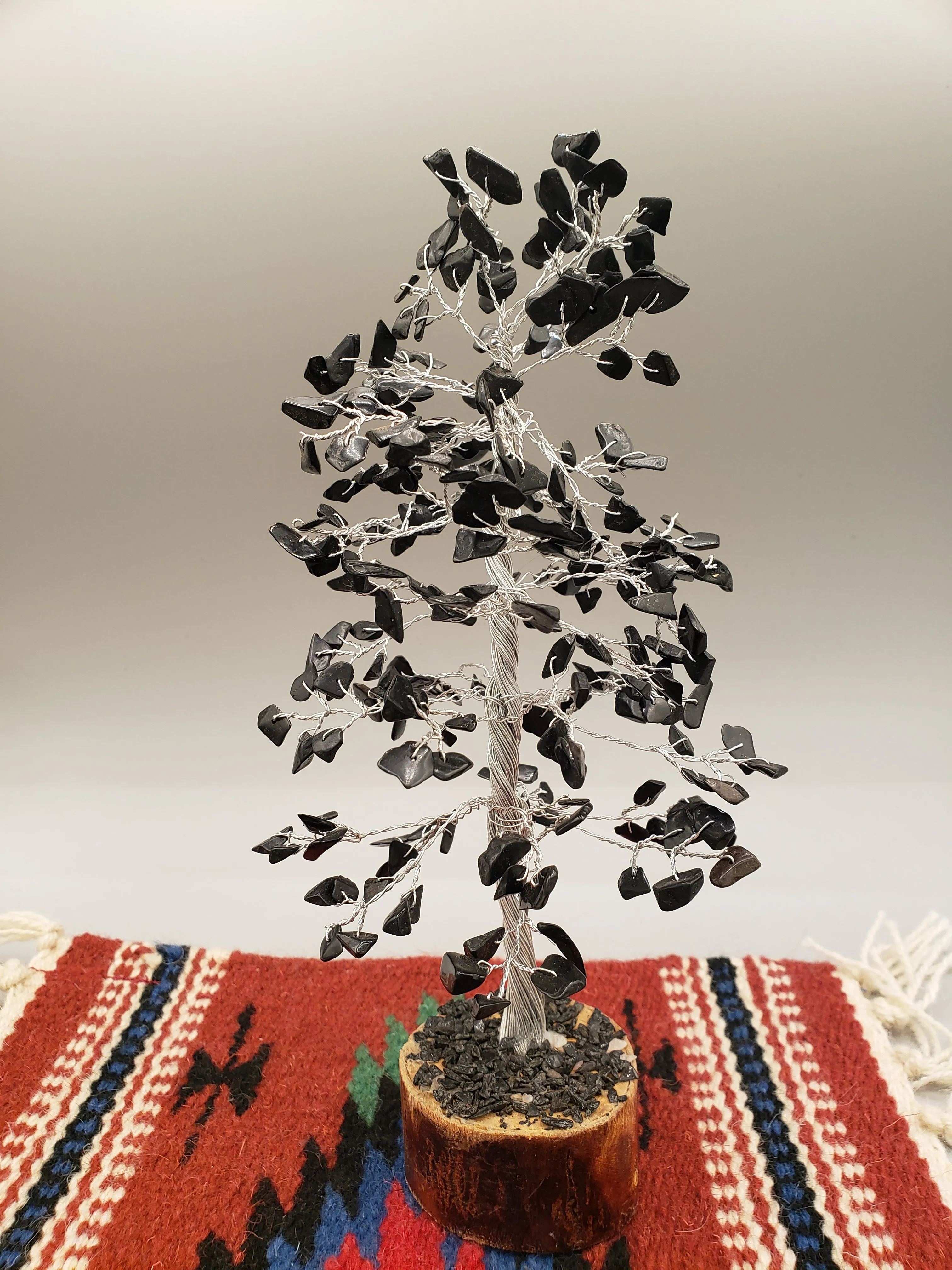 BLACK TOURMALINE GEMSTONE TREE - WOOD BASE