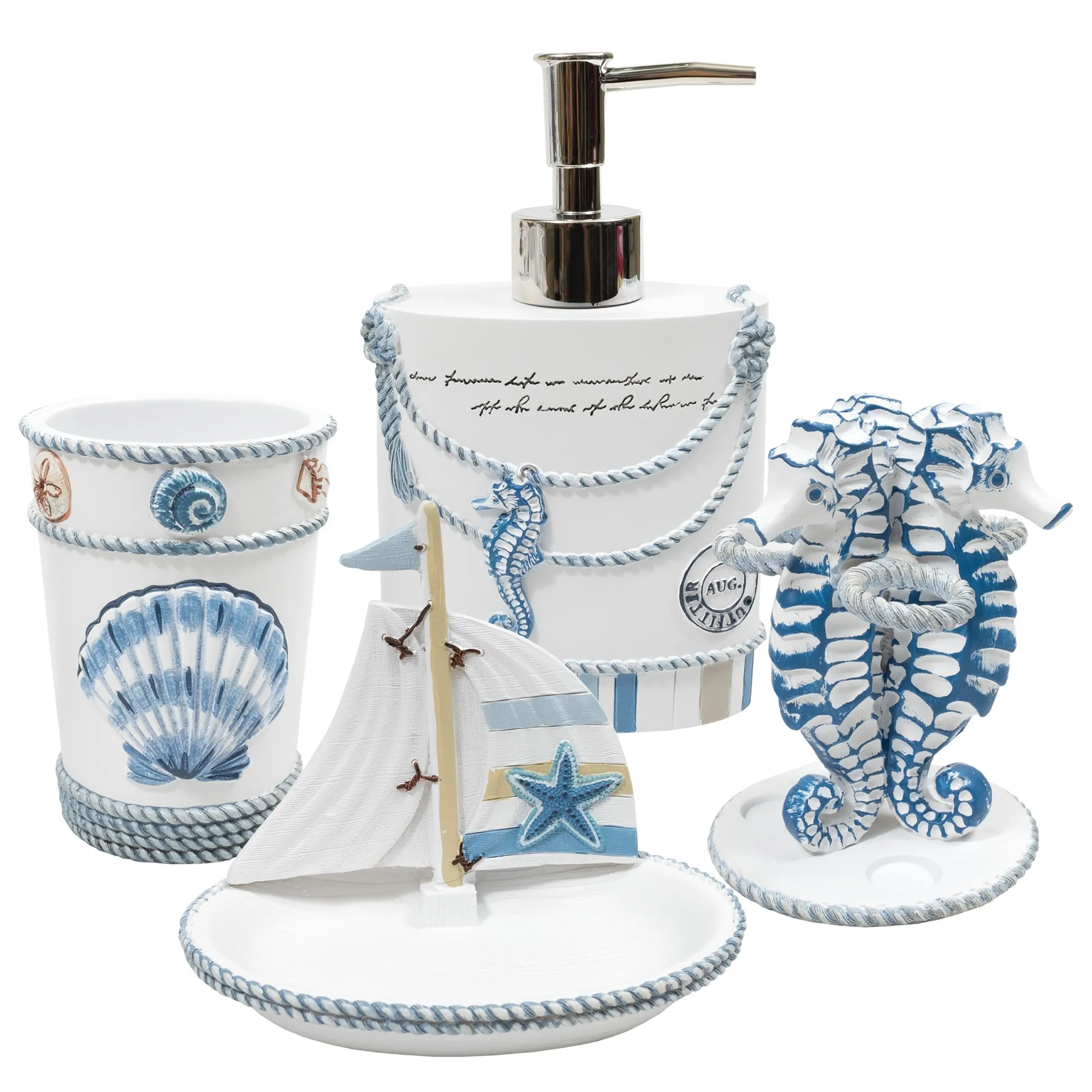 Blue and White Bathroom Accessory Set