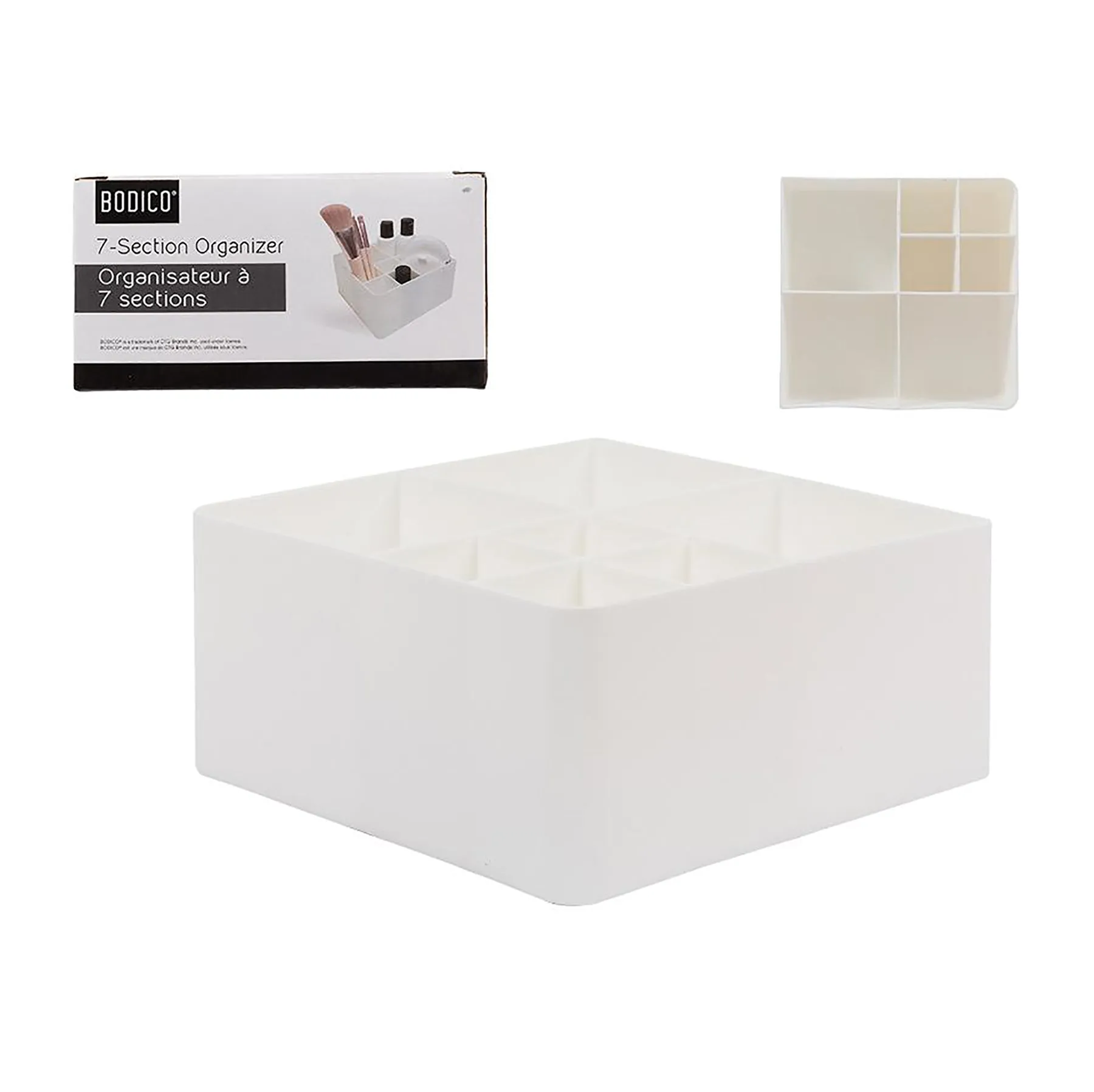 Bodico 7 Compartments White Plastic Organizer  5.3x5.5x2.75in