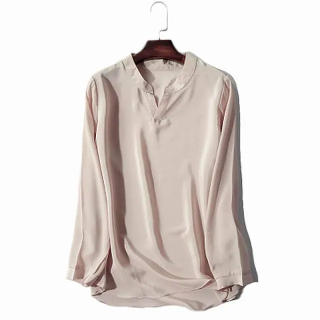 BOGEDA Beautiful Pure Silk Solid Color Blouse