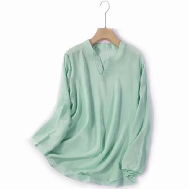 BOGEDA Beautiful Pure Silk Solid Color Blouse