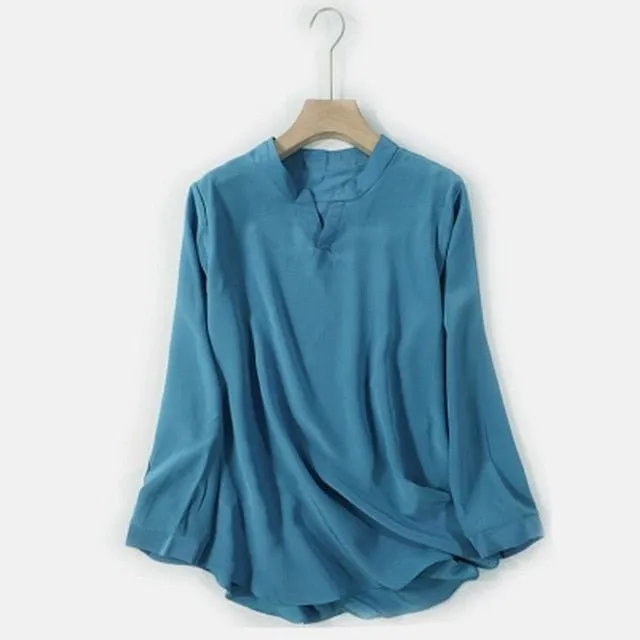 BOGEDA Beautiful Pure Silk Solid Color Blouse