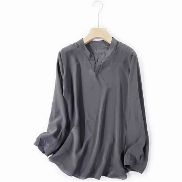 BOGEDA Beautiful Pure Silk Solid Color Blouse