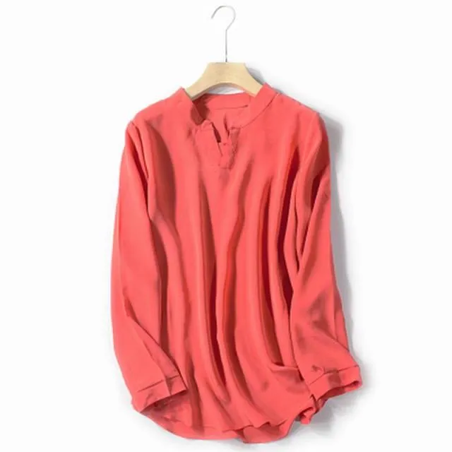 BOGEDA Beautiful Pure Silk Solid Color Blouse