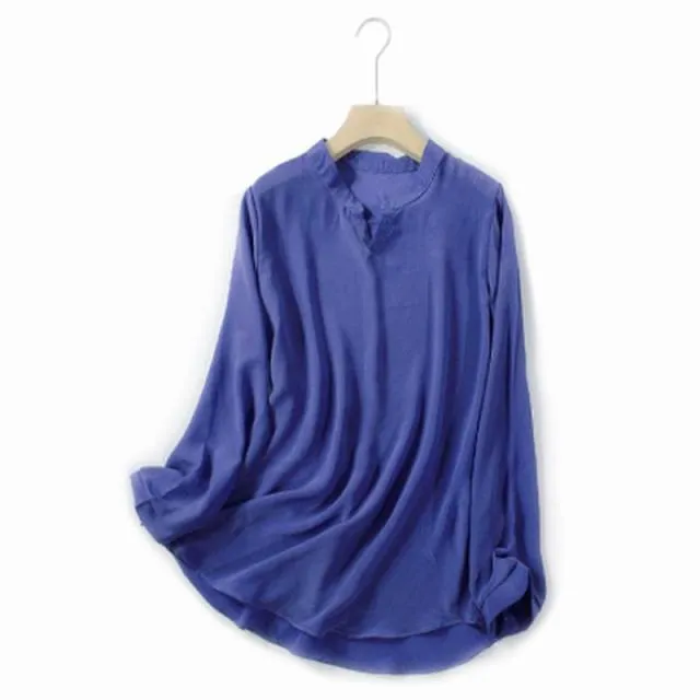 BOGEDA Beautiful Pure Silk Solid Color Blouse