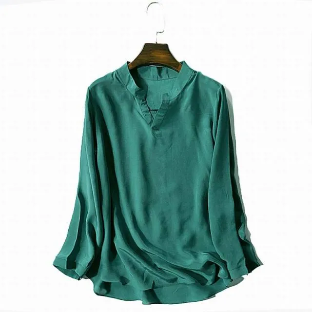 BOGEDA Beautiful Pure Silk Solid Color Blouse