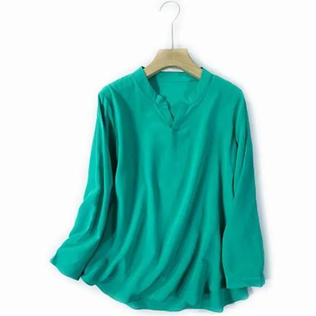 BOGEDA Beautiful Pure Silk Solid Color Blouse