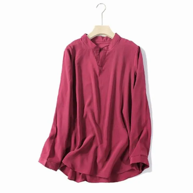 BOGEDA Beautiful Pure Silk Solid Color Blouse