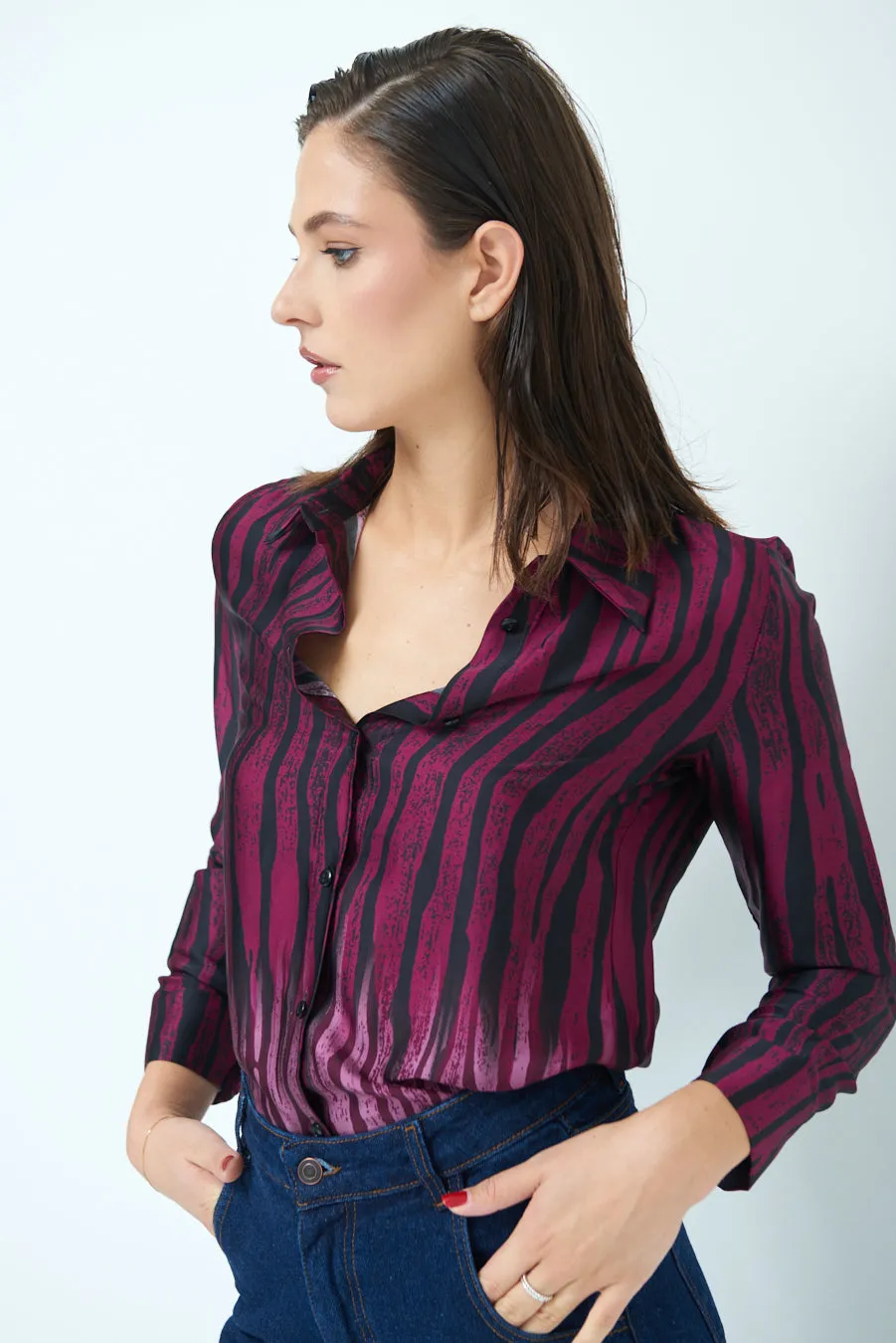 Bold stripe button-up shirt wholesale