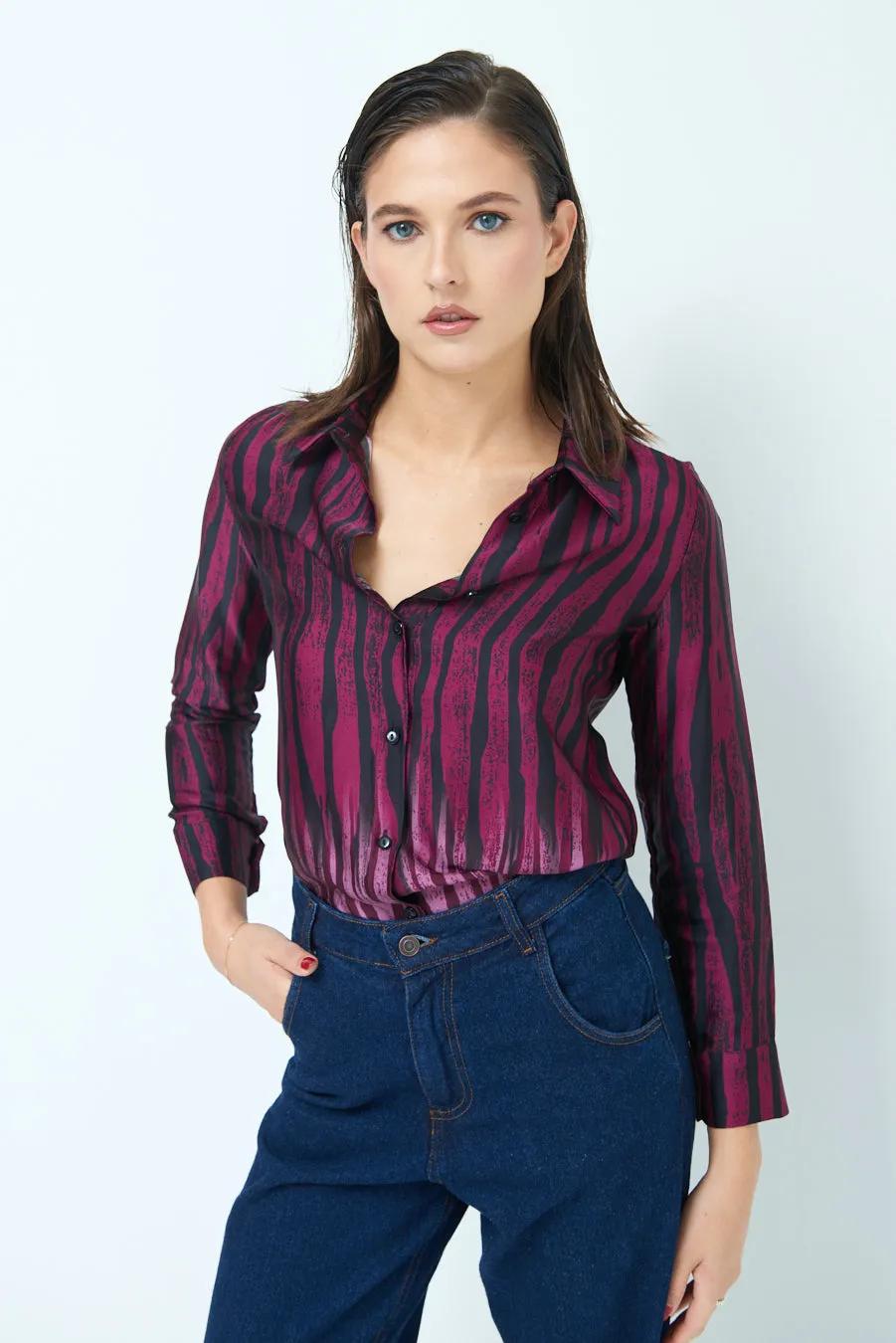 Bold stripe button-up shirt wholesale