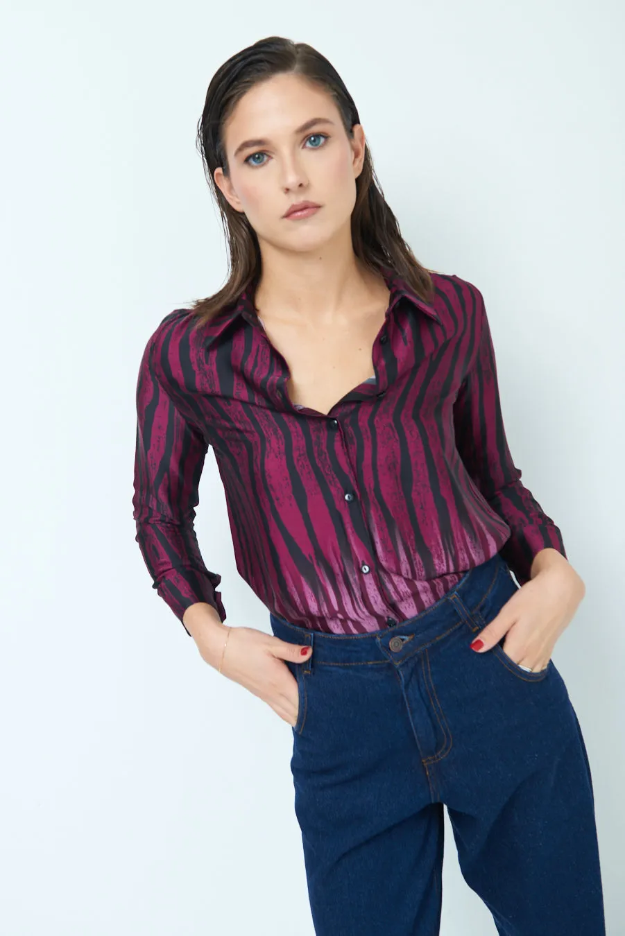 Bold stripe button-up shirt wholesale