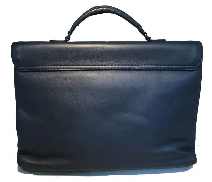 BOTTEGA VENETA Navy Blue Leather Briefcase