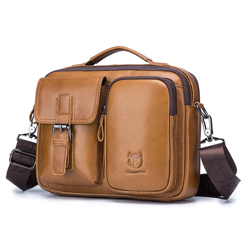 BULLCAPTAIN Men's Genuine Leather Crossbody Briefcase Bag