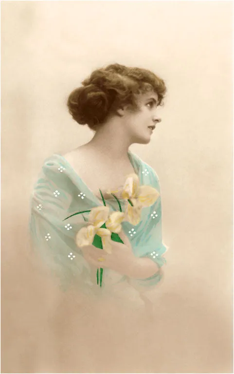 BW-26 Woman with Flowers - Vintage Image