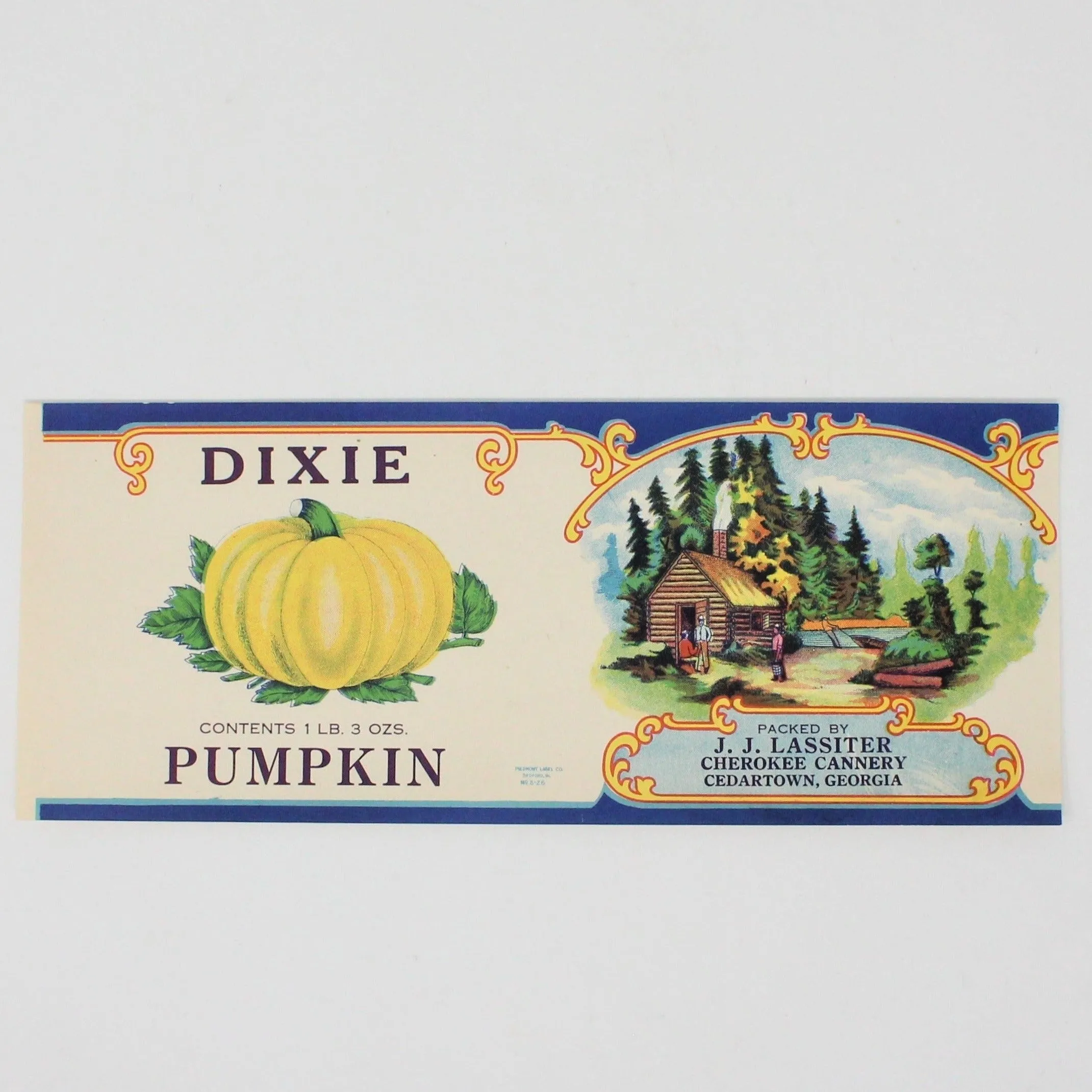 Can Label, Dixie Pumpkin, JJ Lassiter, Georgia, Original, NOS Lithograph, Vintage 1930's Rare