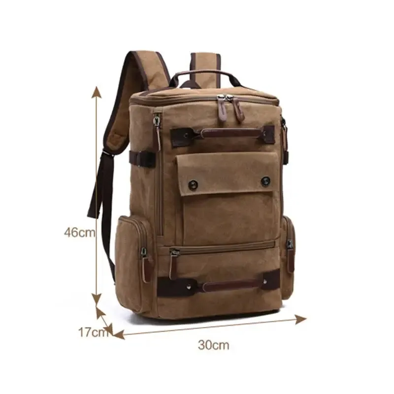 Canvas Travel Flap Pockets Rucksack Backpack