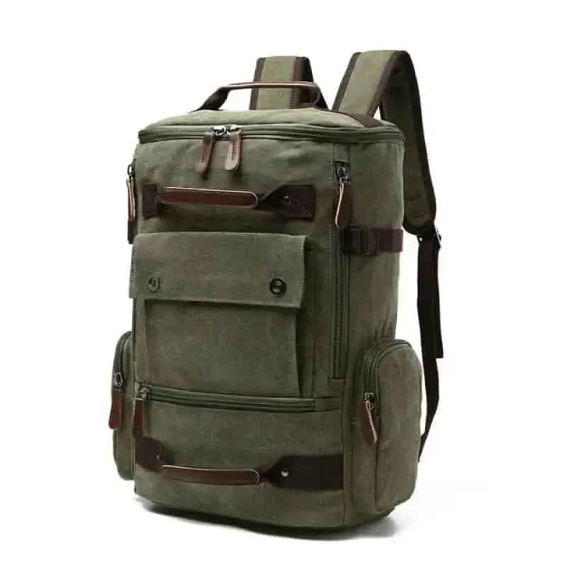 Canvas Travel Flap Pockets Rucksack Backpack