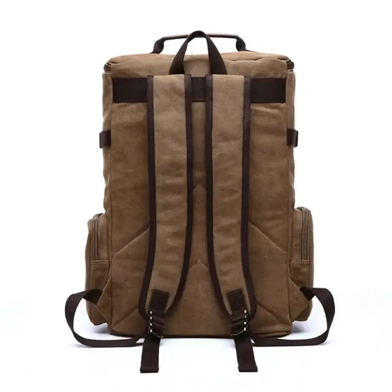 Canvas Travel Flap Pockets Rucksack Backpack