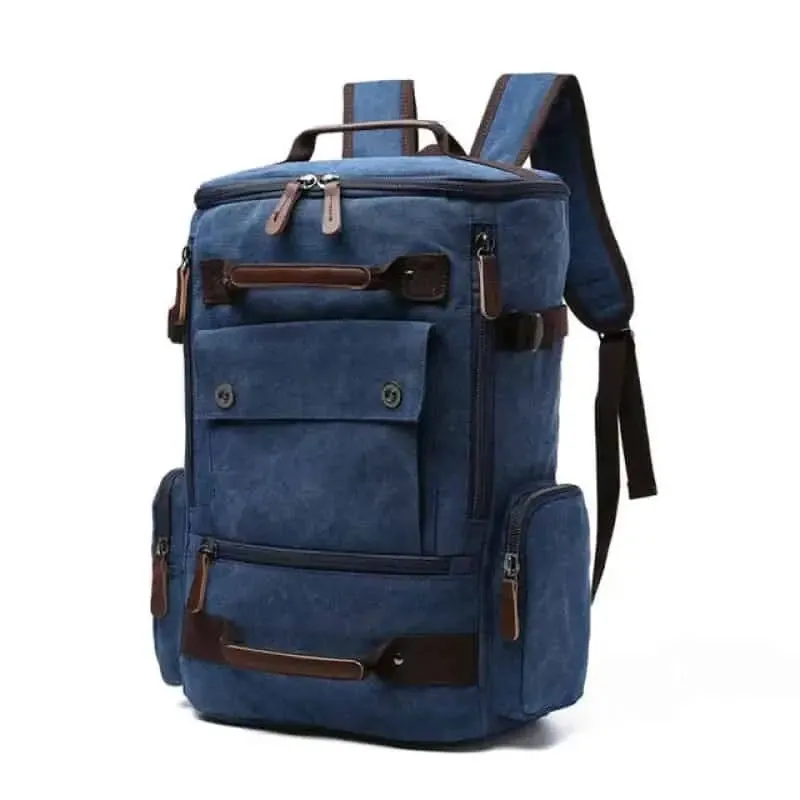 Canvas Travel Flap Pockets Rucksack Backpack