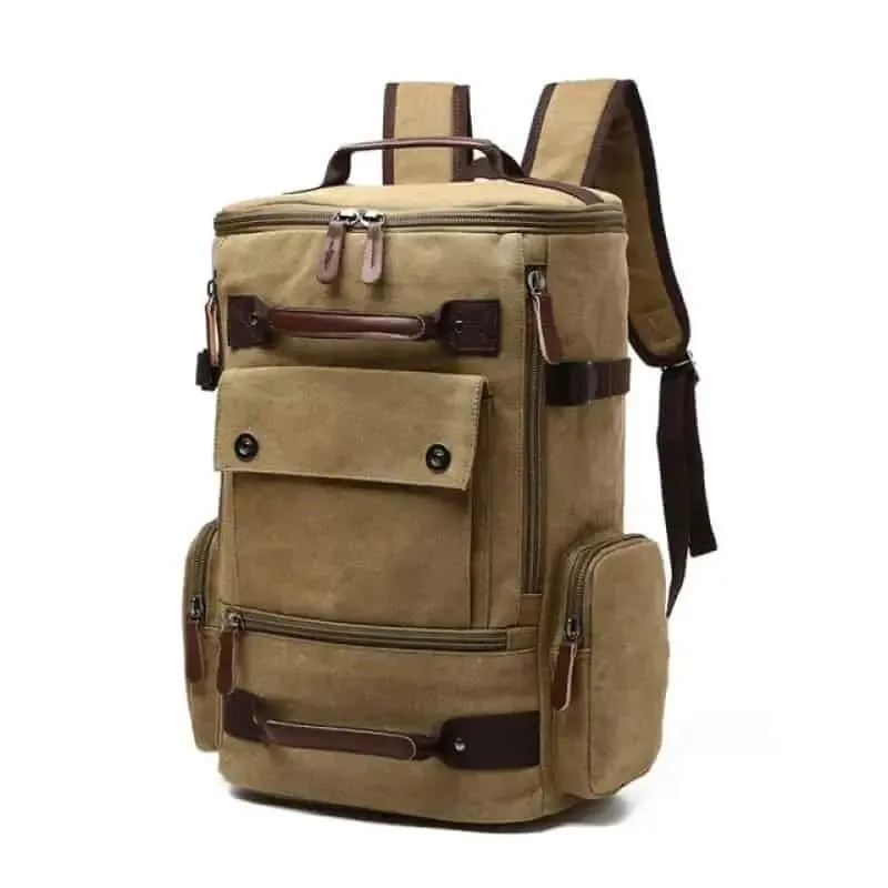 Canvas Travel Flap Pockets Rucksack Backpack