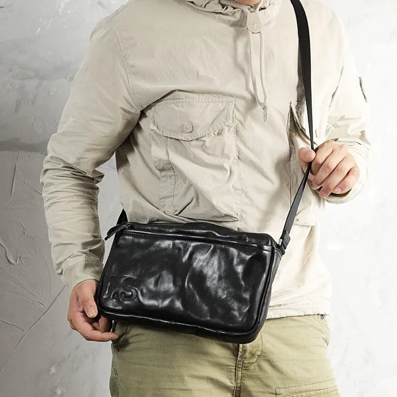 Casual Black Leather Mens Cool Side Bag Messenger Bag Coffee Postman Courier Bag for Men