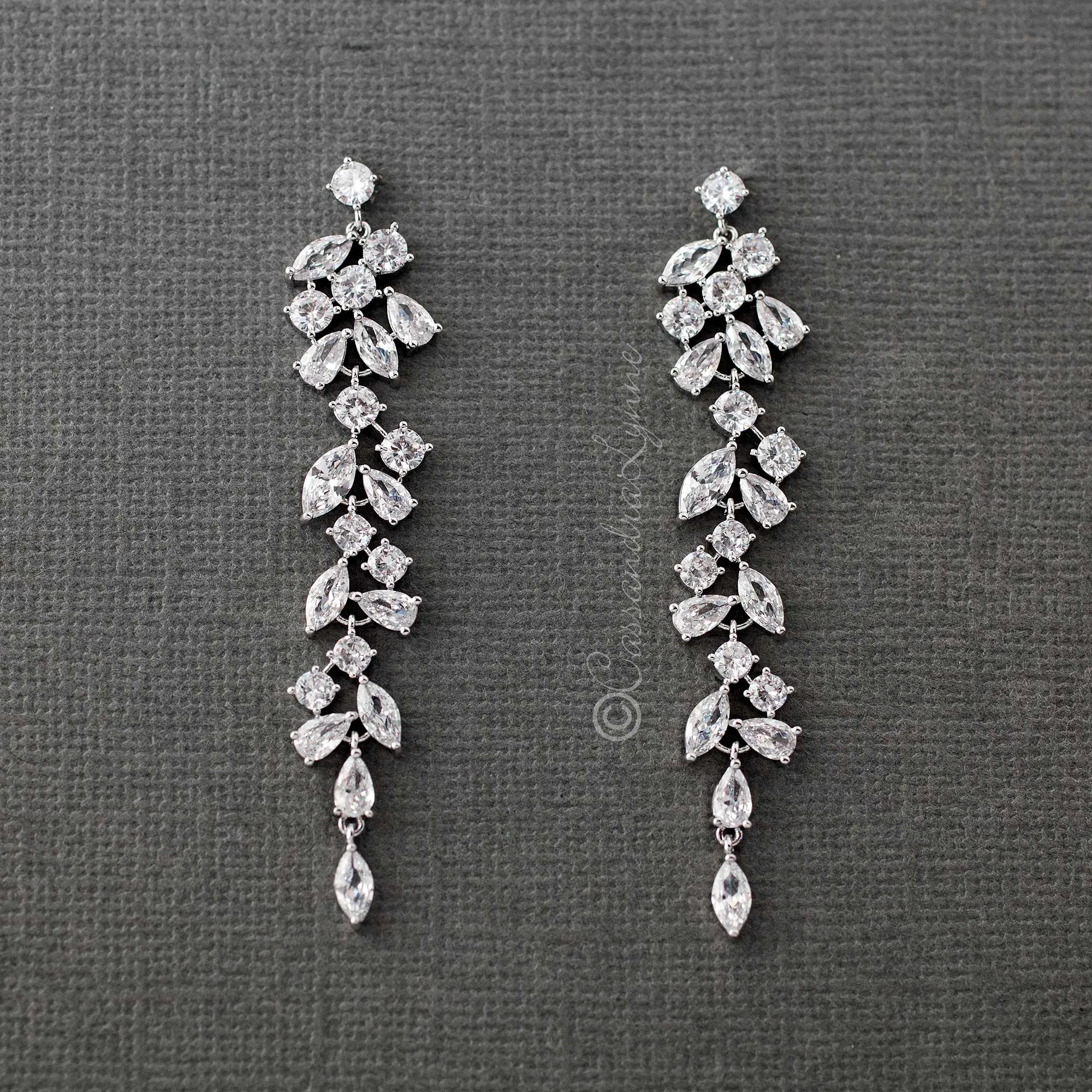 Clip-On Delicate Multi Shape CZ Dangle Wedding Earrings